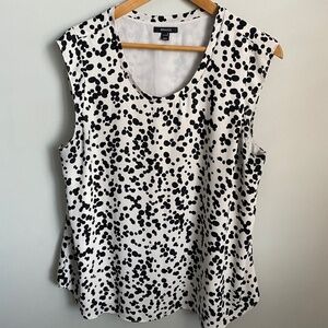 RW & Co. Women's Sleeveless Lined Black Spatter Pattern‎ Satin Blouse Size XL